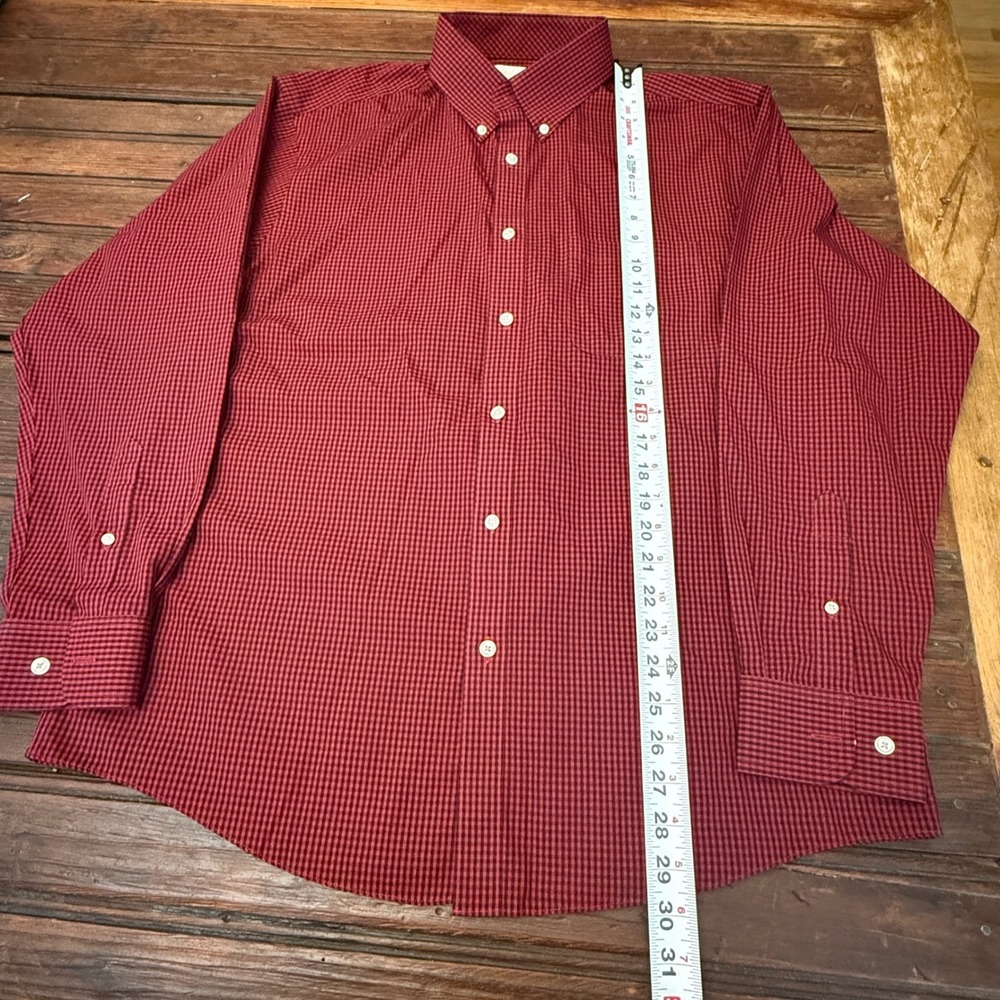 Roundtree & Yorke Gold Label Mens Large Red Black Gingham Non-Iron Cotton Shirt - Picture 5 of 7